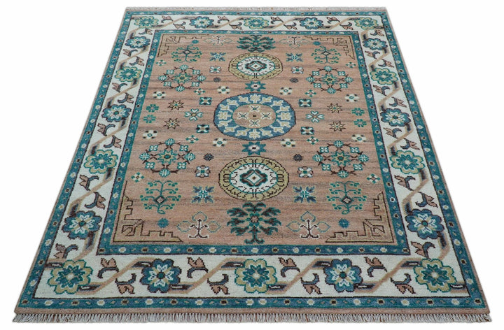 Hand knotted Peach Traditional Khotan Design 8x10 Wool Area Rug - The Rug Decor