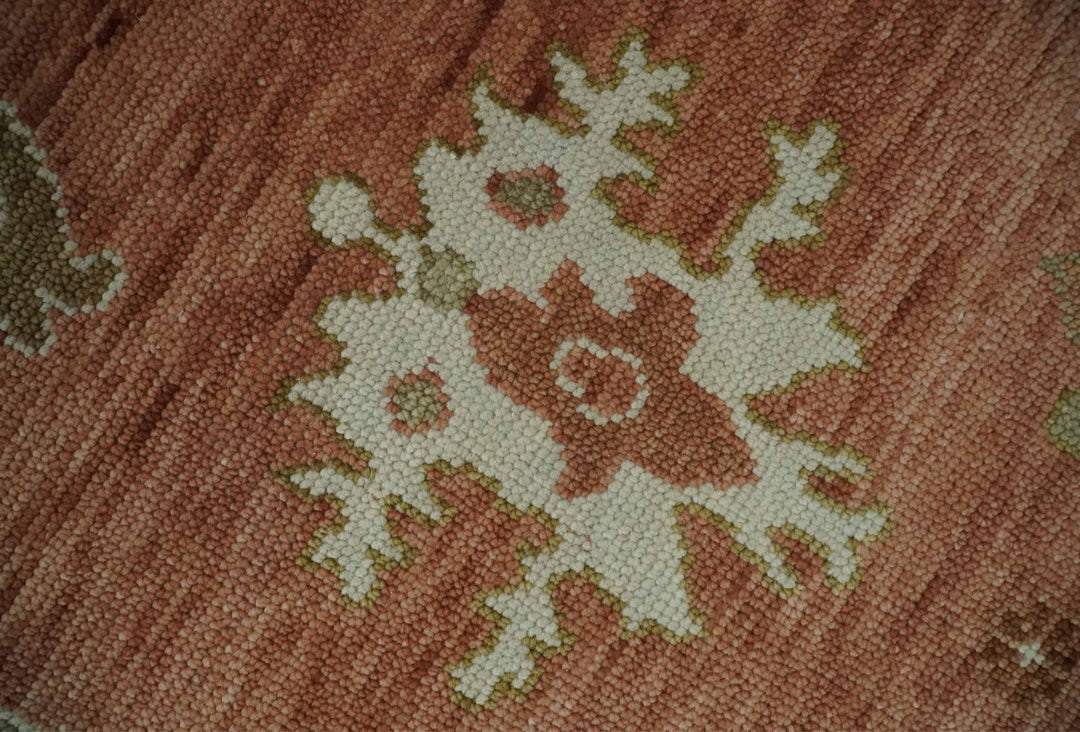 Quick ship 9x12 Hand Knotted Rust, Olive and Ivory Traditional Oushak Wool Rug