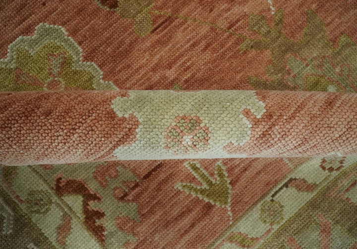 Quick ship 9x12 Hand Knotted Rust, Olive and Ivory Traditional Oushak Wool Rug