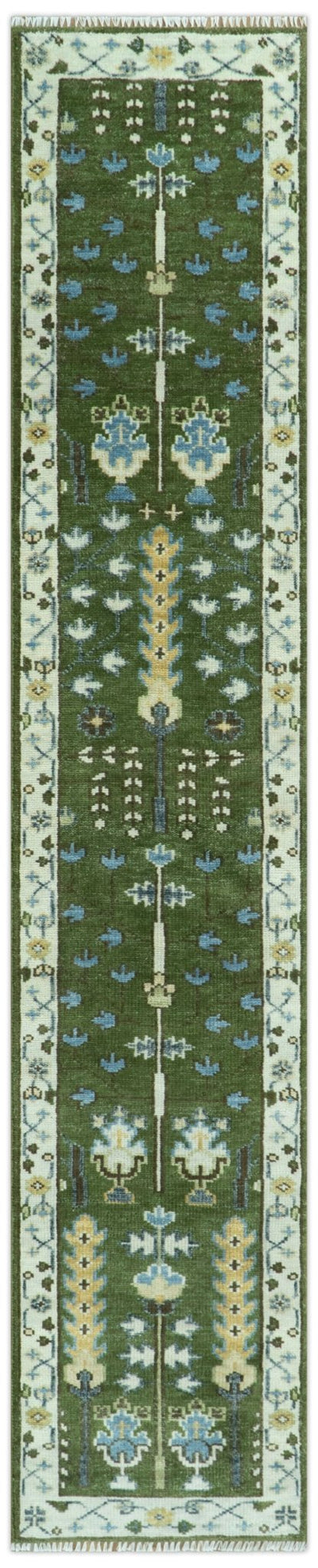 Hand Knotted Royal Green and Ivory Traditional Turkish Style Tree Of Life Multi Size Wool Area Rug - The Rug Decor