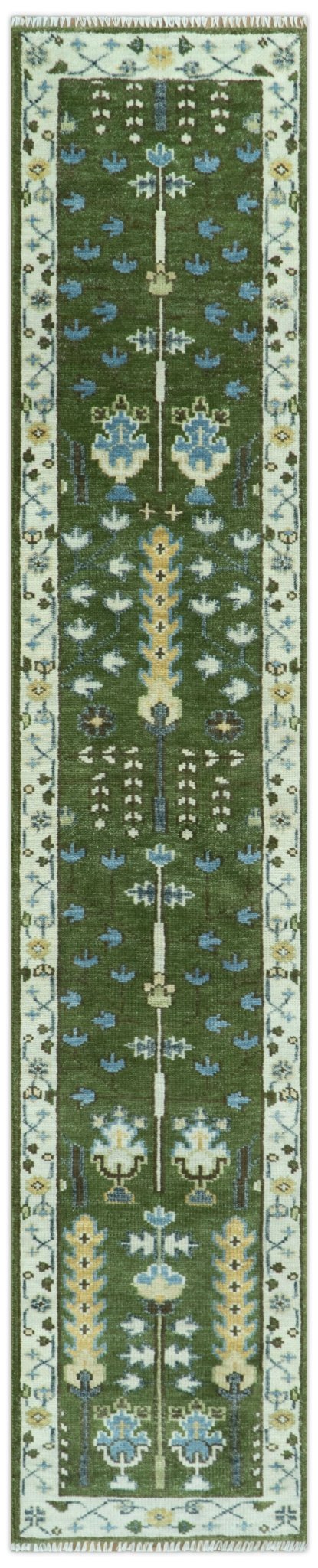 Hand Knotted Royal Green and Ivory Traditional Turkish Style Tree Of Life Multi Size Wool Area Rug - The Rug Decor