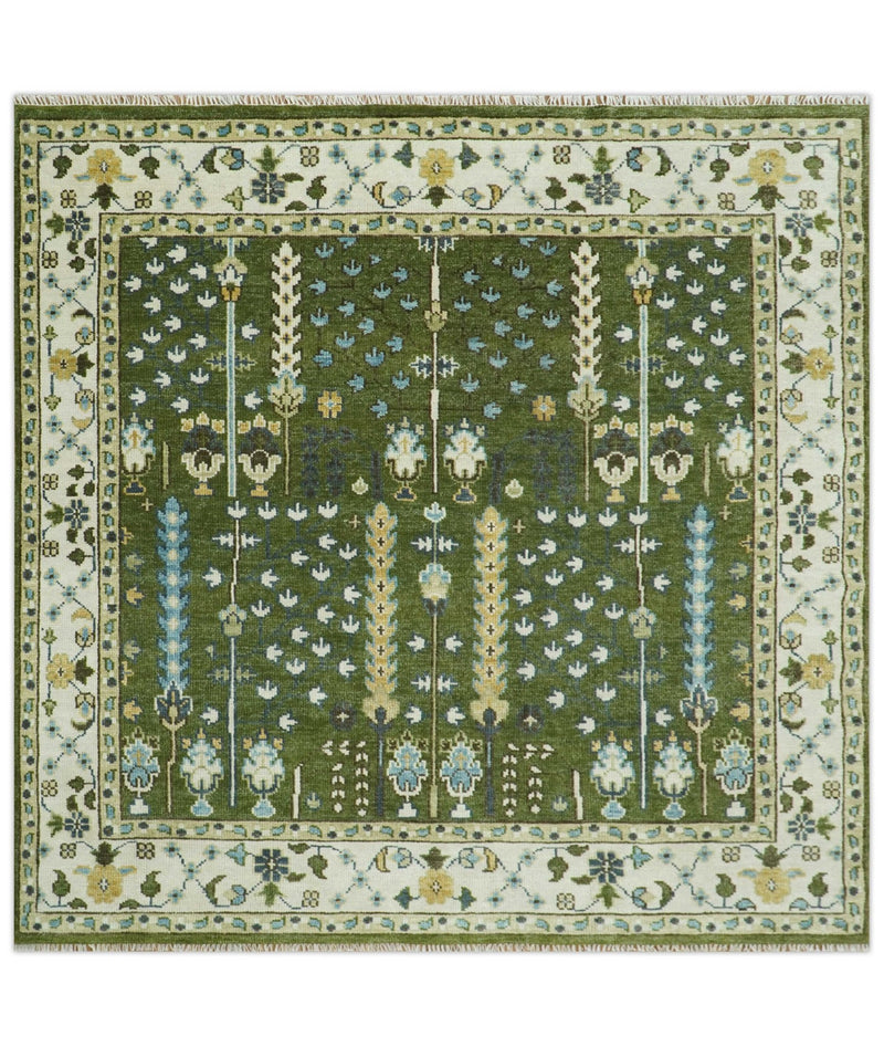 Hand Knotted Royal Green and Ivory Traditional Turkish Style Tree Of Life Multi Size Wool Area Rug - The Rug Decor