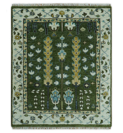 Hand Knotted Royal Green and Ivory Traditional Turkish Style Tree Of Life Multi Size Wool Area Rug - The Rug Decor