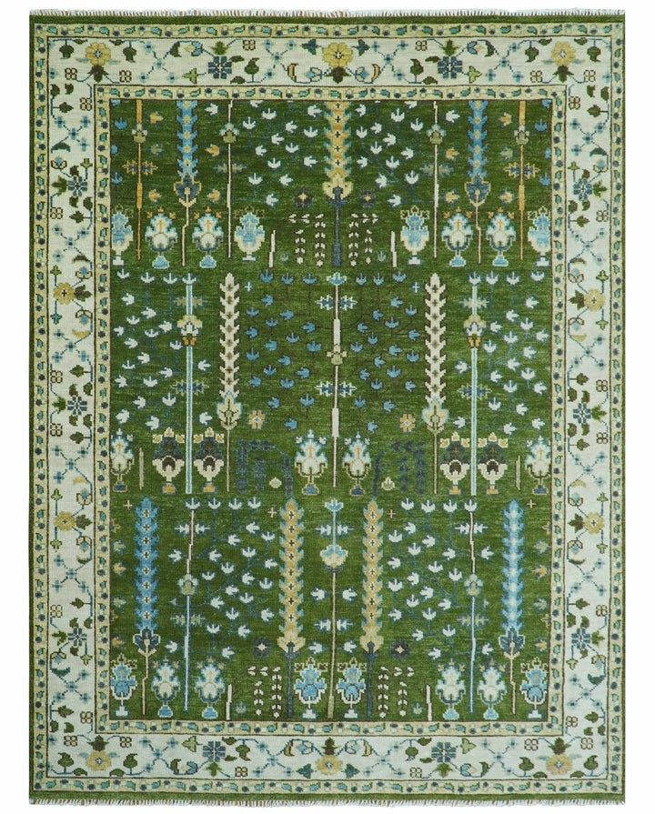 Hand Knotted Royal Green and Ivory Traditional Turkish Style Tree Of Life Multi Size Wool Area Rug - The Rug Decor