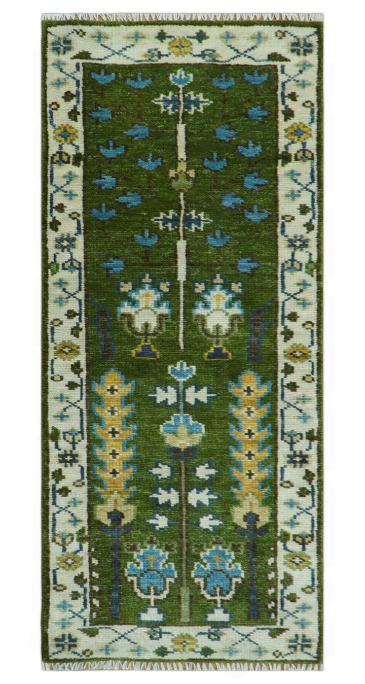 Hand Knotted Royal Green and Ivory Traditional Turkish Style Tree Of Life Multi Size Wool Area Rug - The Rug Decor