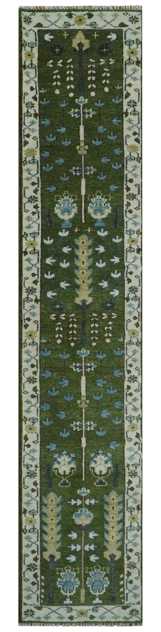 Hand Knotted Royal Green and Ivory Traditional Turkish Style Tree Of Life Multi Size Wool Area Rug - The Rug Decor