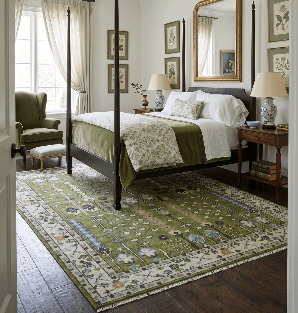 Hand Knotted Royal Green and Ivory Traditional Turkish Style Tree Of Life Multi Size Wool Area Rug - The Rug Decor