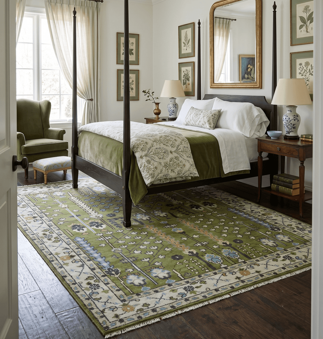 Hand Knotted Royal Green and Ivory Traditional Turkish Style Tree Of Life Multi Size Wool Area Rug - The Rug Decor