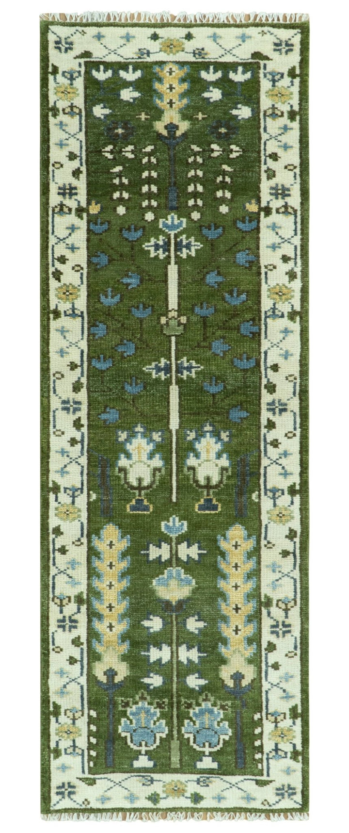 Hand Knotted Royal Green and Ivory Traditional Turkish Style Tree Of Life Multi Size Wool Area Rug - The Rug Decor