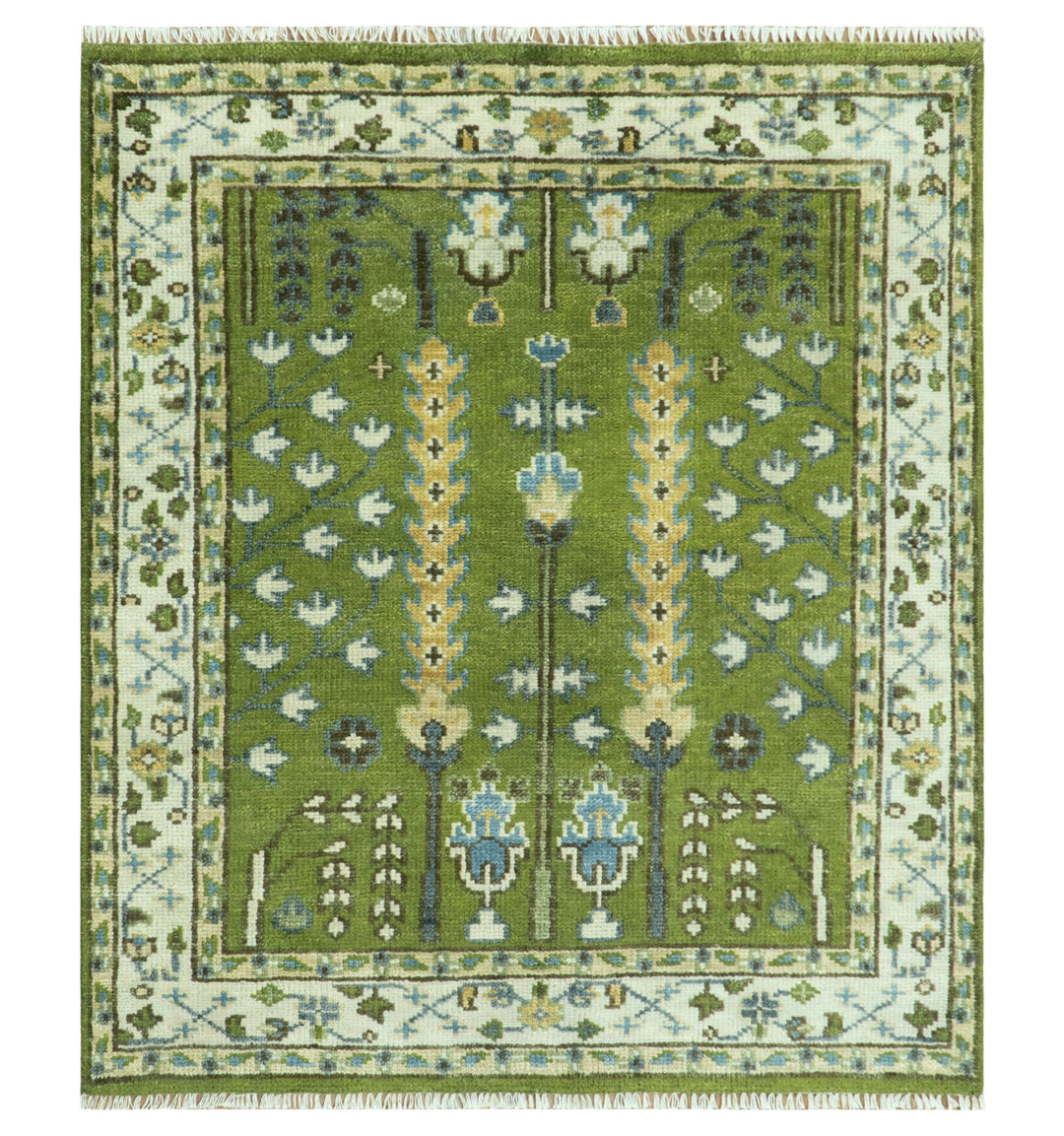 Hand Knotted Royal Green and Ivory Traditional Turkish Style Tree Of Life Multi Size Wool Area Rug - The Rug Decor