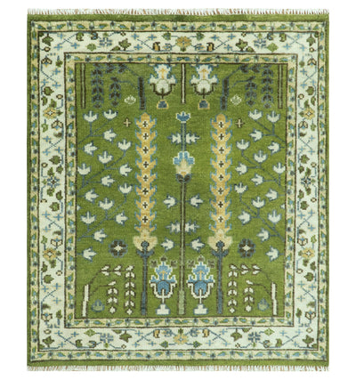 Hand Knotted Royal Green and Ivory Traditional Turkish Style Tree Of Life Multi Size Wool Area Rug - The Rug Decor