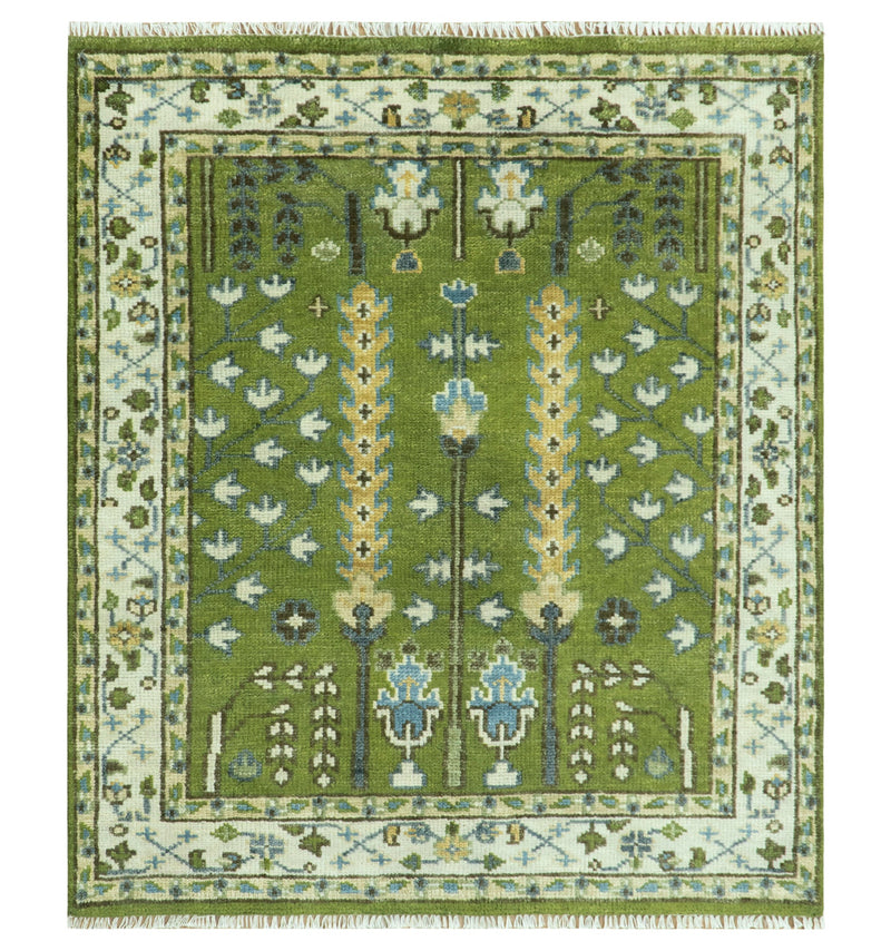Hand Knotted Royal Green and Ivory Traditional Turkish Style Tree Of Life Multi Size Wool Area Rug - The Rug Decor
