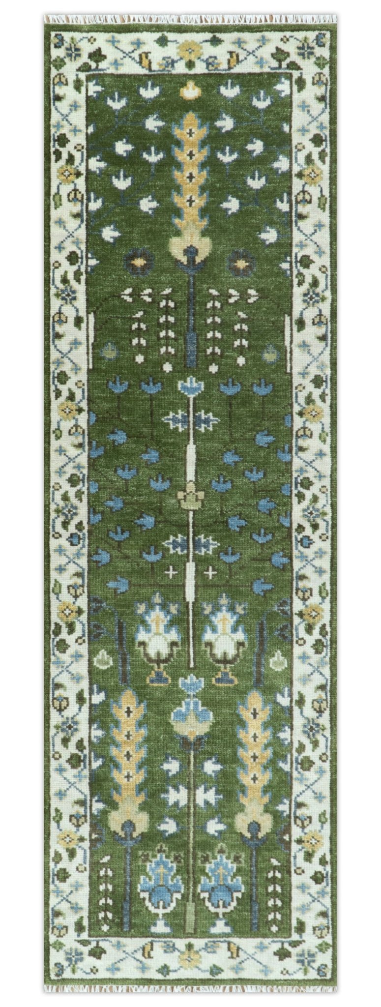 Hand Knotted Royal Green and Ivory Traditional Turkish Style Tree Of Life Multi Size Wool Area Rug - The Rug Decor