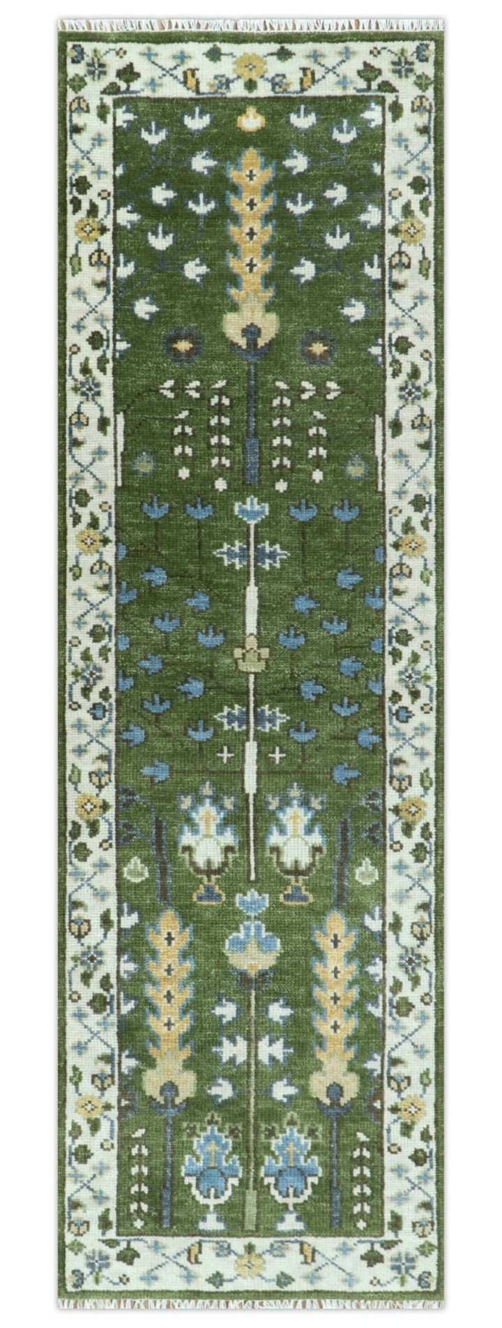 Hand Knotted Royal Green and Ivory Traditional Turkish Style Tree Of Life Multi Size Wool Area Rug - The Rug Decor