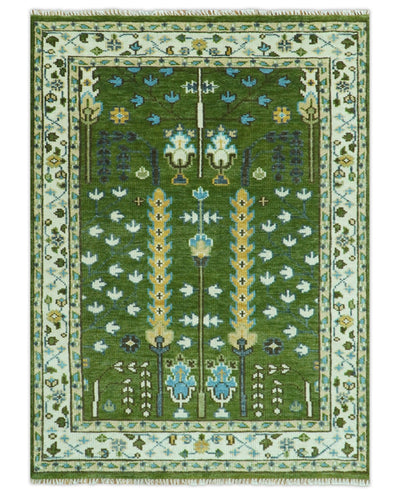Hand Knotted Royal Green and Ivory Traditional Turkish Style Tree Of Life Multi Size Wool Area Rug - The Rug Decor