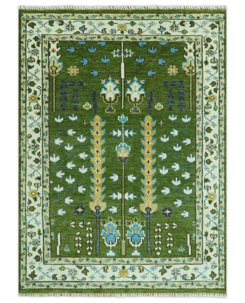 Hand Knotted Royal Green and Ivory Traditional Turkish Style Tree Of Life Multi Size Wool Area Rug - The Rug Decor