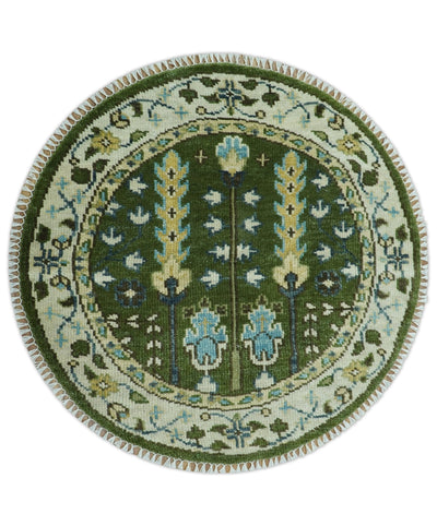 Hand Knotted Royal Green and Ivory Traditional Turkish Style Tree Of Life Multi Size Wool Area Rug - The Rug Decor