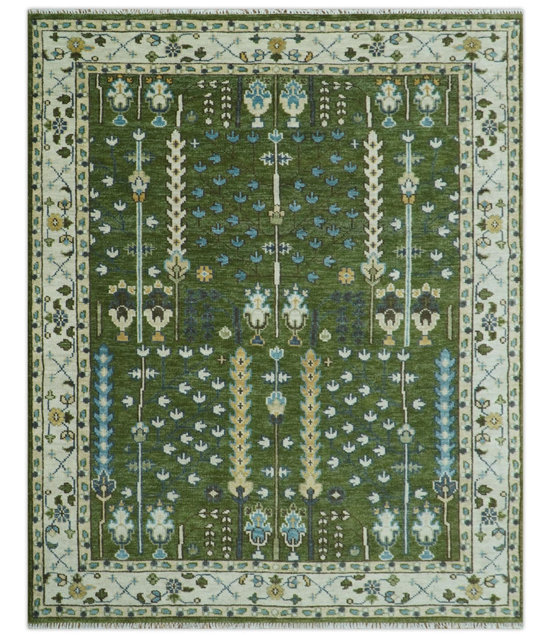 Hand Knotted Royal Green and Ivory Traditional Turkish Style Tree Of Life Multi Size Wool Area Rug - The Rug Decor