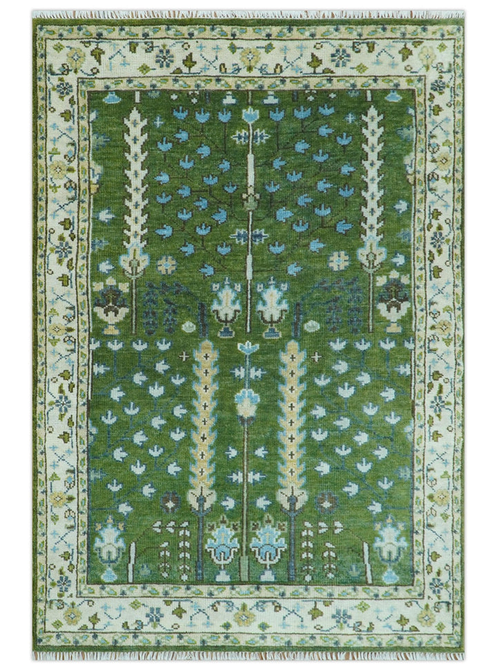 Hand Knotted Royal Green and Ivory Traditional Turkish Style Tree Of Life Multi Size Wool Area Rug - The Rug Decor