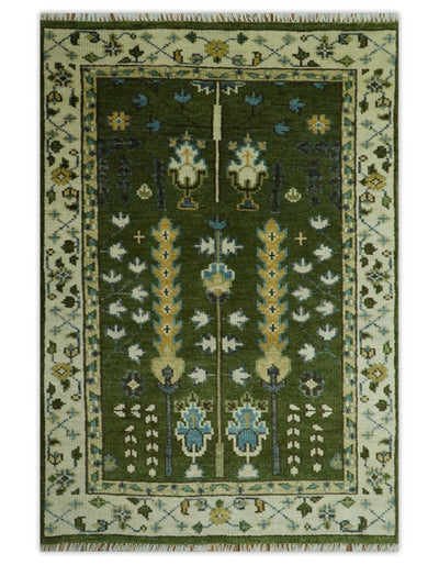 Hand Knotted Royal Green and Ivory Traditional Turkish Style Tree Of Life Multi Size Wool Area Rug - The Rug Decor