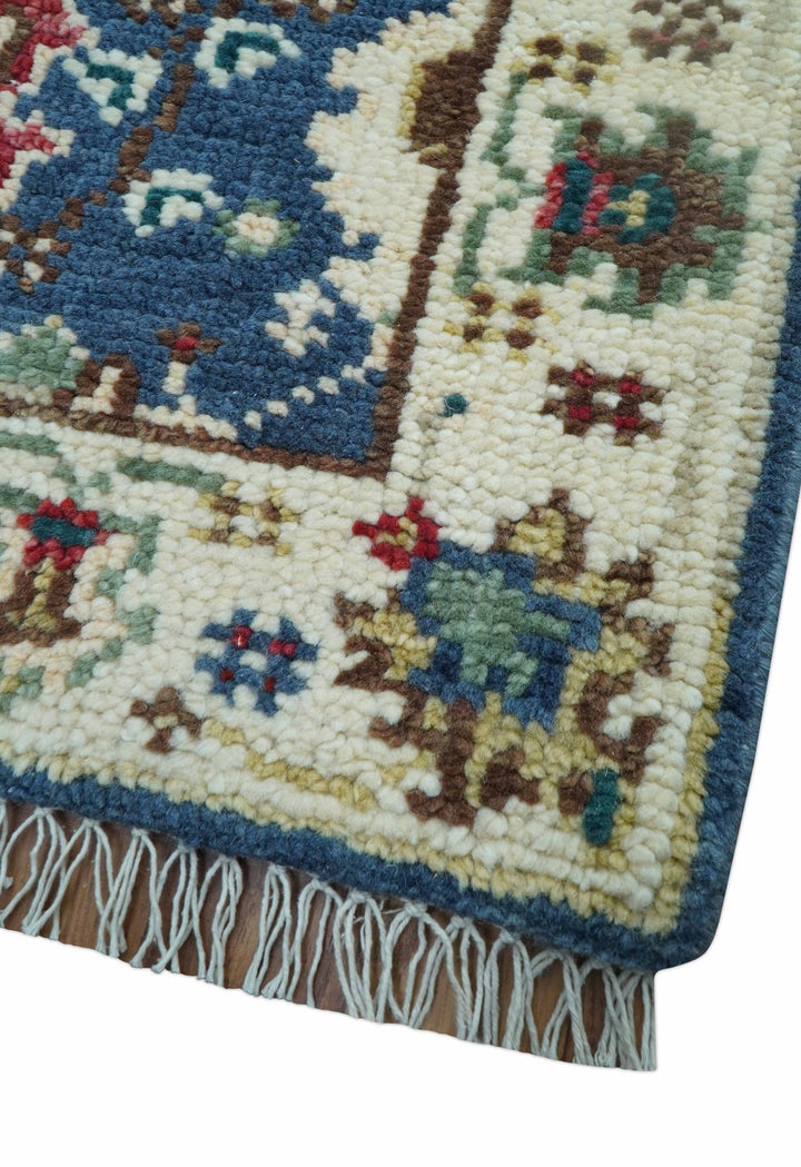 Hand knotted Runner 2.6x8 Blue And Ivory Traditional Design Wool Rug - The Rug Decor