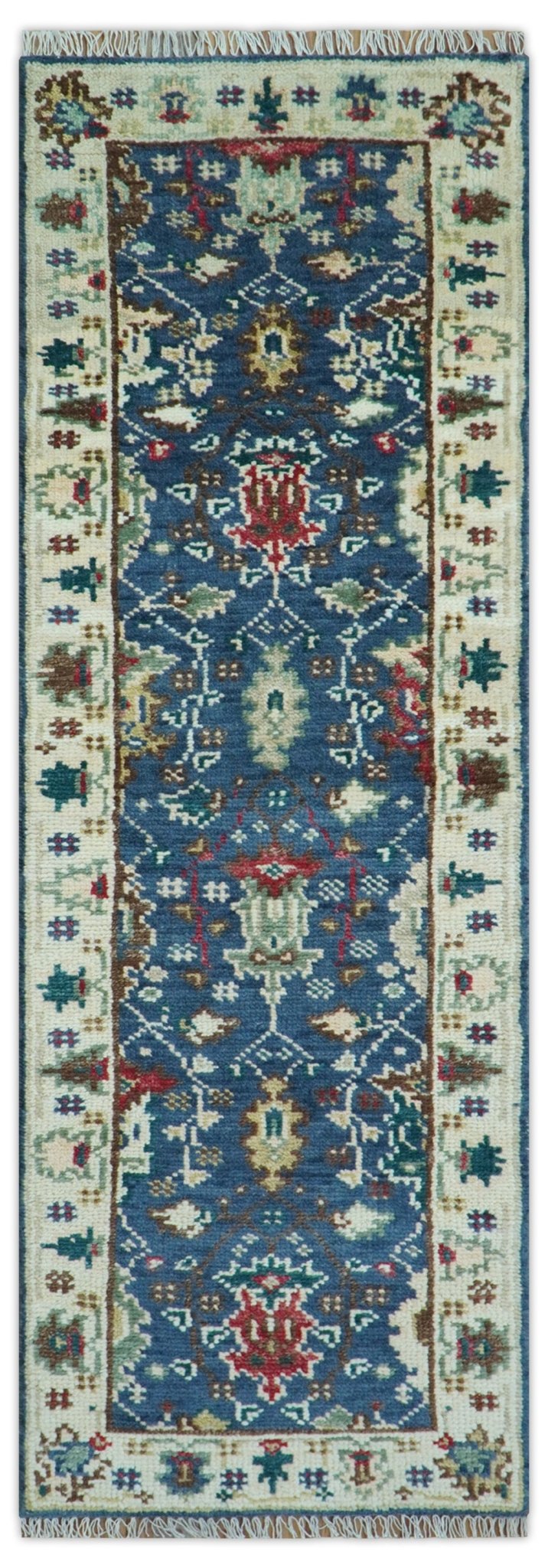 Hand knotted Runner 2.6x8 Blue And Ivory Traditional Design Wool Rug - The Rug Decor