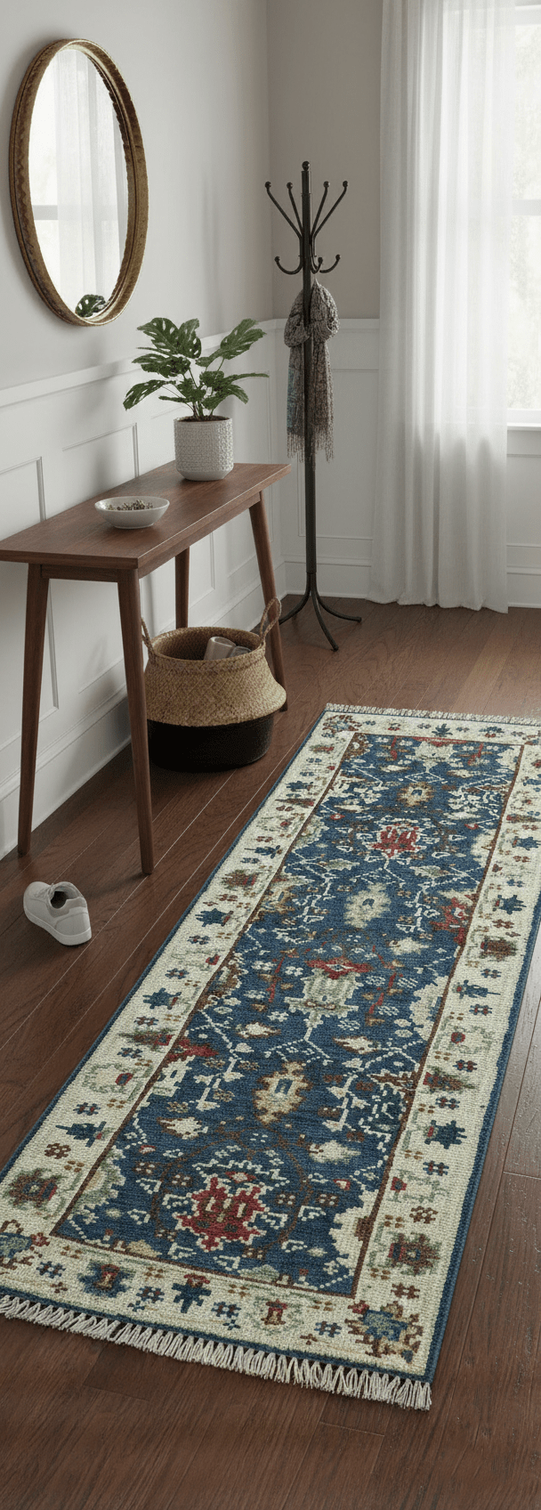Hand knotted Runner 2.6x8 Blue And Ivory Traditional Design Wool Rug - The Rug Decor