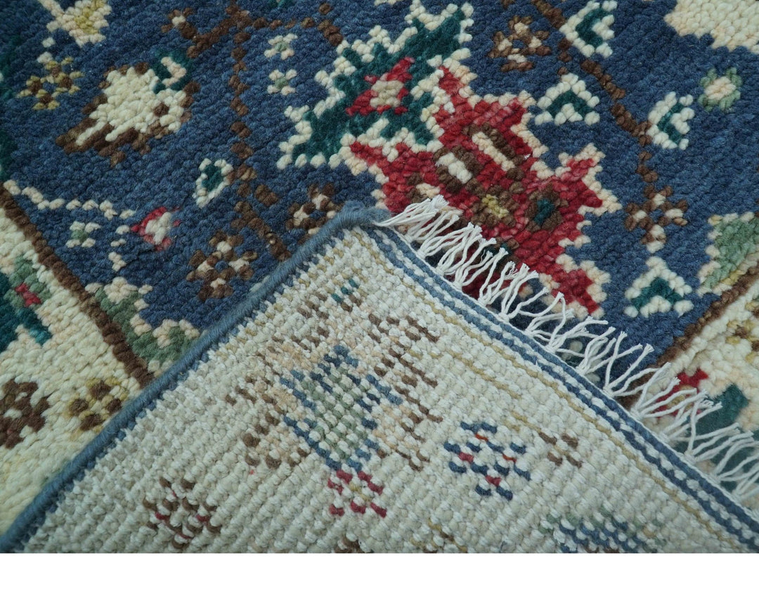 Hand knotted Runner 2.6x8 Blue And Ivory Traditional Design Wool Rug - The Rug Decor
