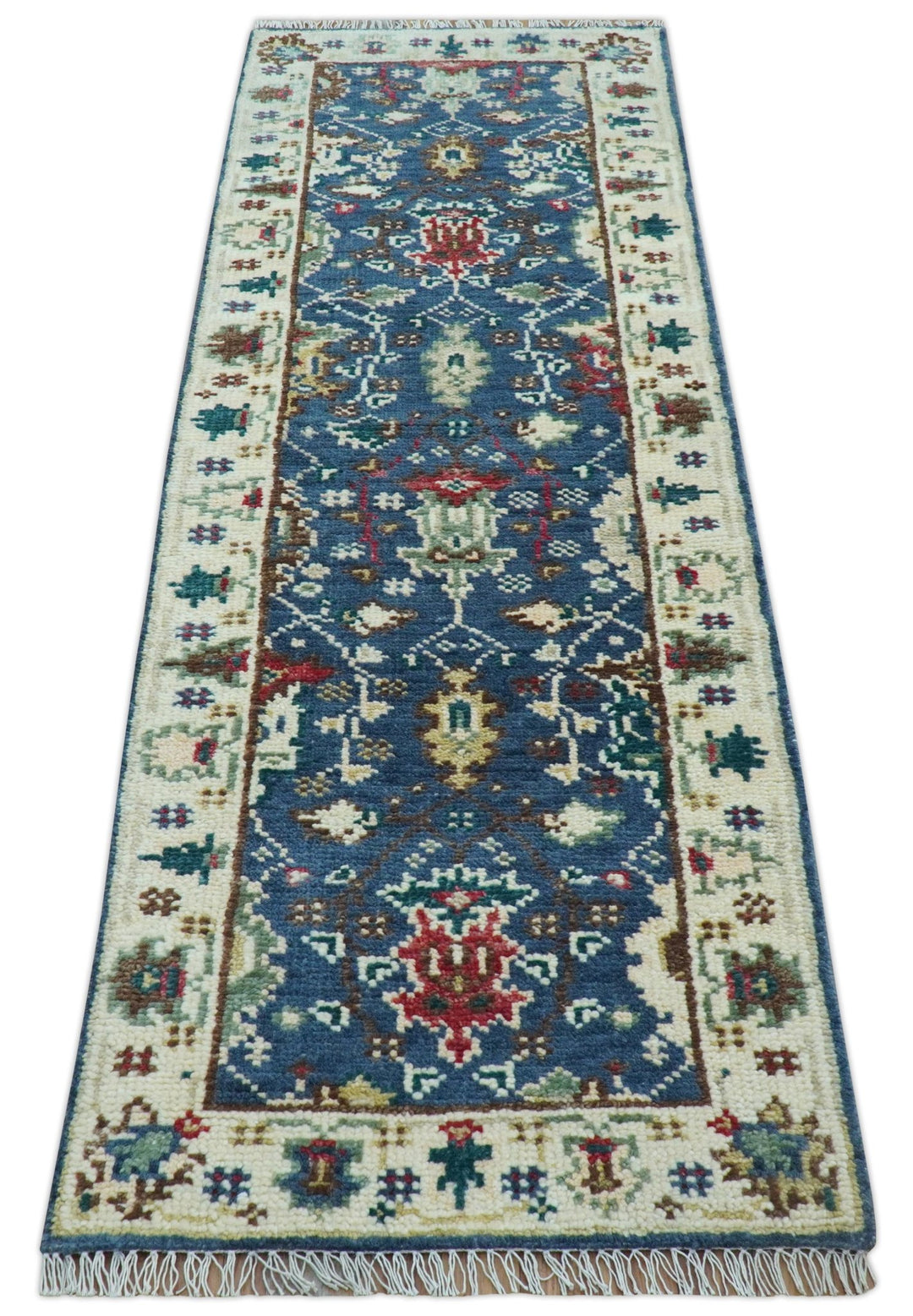 Hand knotted Runner 2.6x8 Blue And Ivory Traditional Design Wool Rug - The Rug Decor