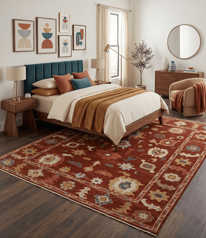 Hand Knotted Rust and Beige Traditional Oushak Wool Area Rug - The Rug Decor