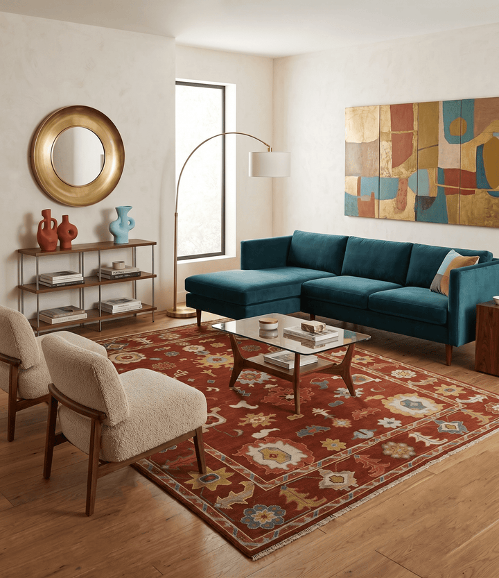 Hand Knotted Rust and Beige Traditional Oushak Wool Area Rug - The Rug Decor