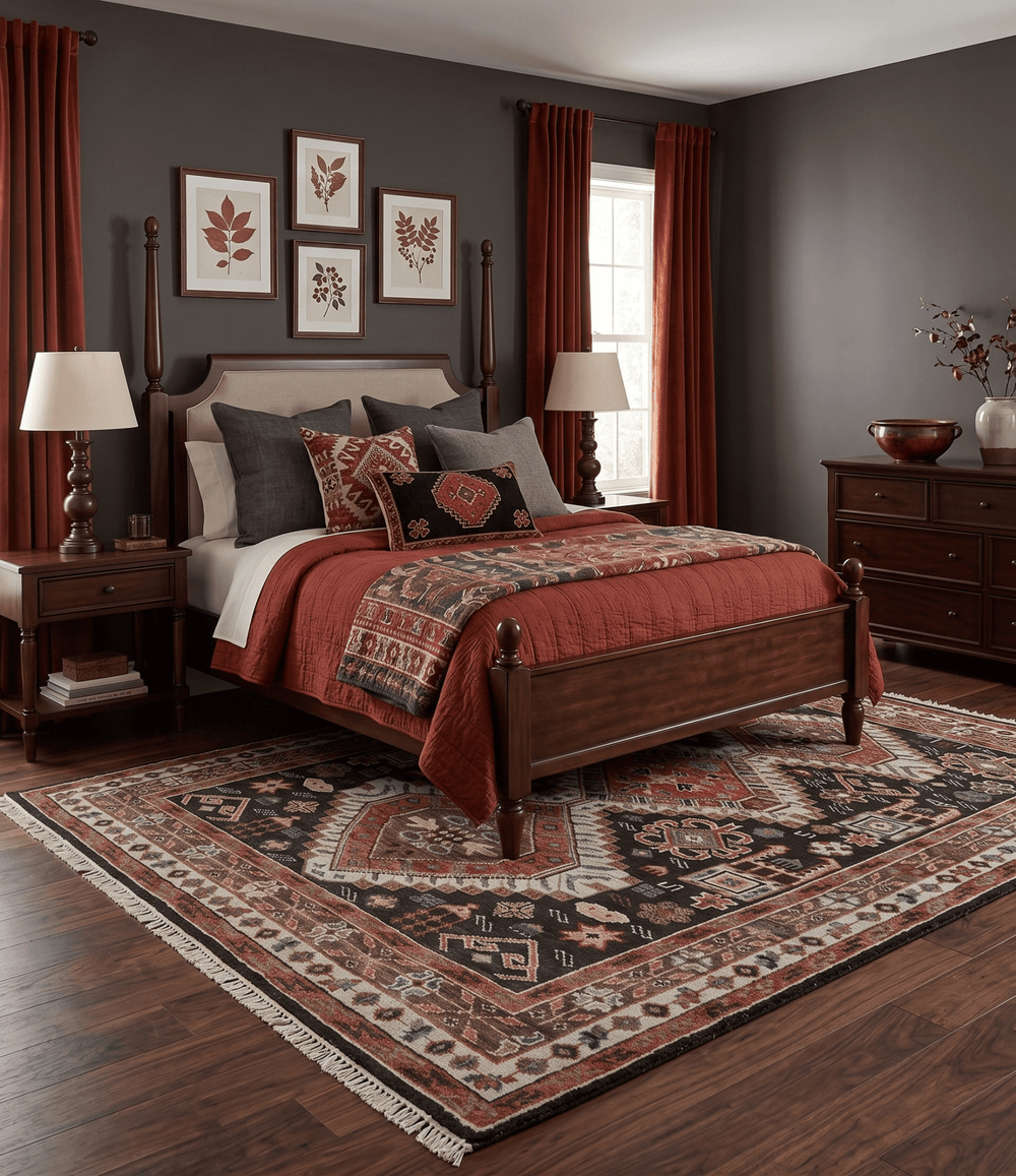Hand Knotted Rust and Black Traditional Multi Size Wool Area Rug - The Rug Decor