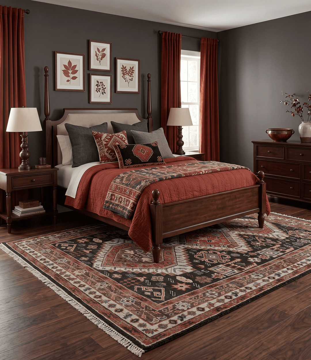 Hand Knotted Rust and Black Traditional Multi Size Wool Area Rug - The Rug Decor