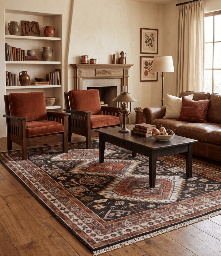 Hand Knotted Rust and Black Traditional Multi Size Wool Area Rug - The Rug Decor