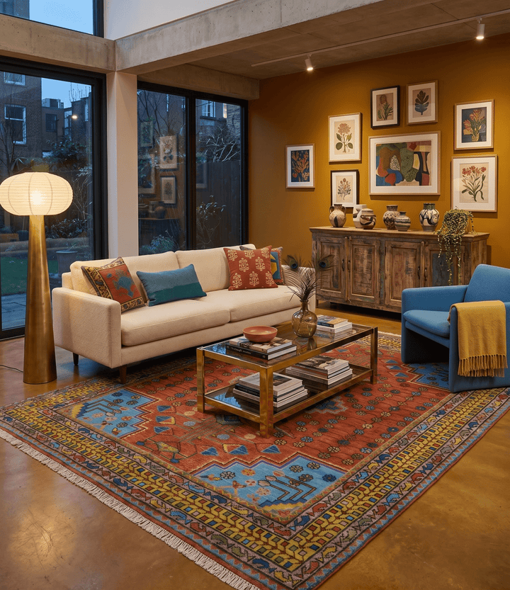 Hand Knotted Rust and Blue Traditional Floral Multi Size Wool Area Rug - The Rug Decor