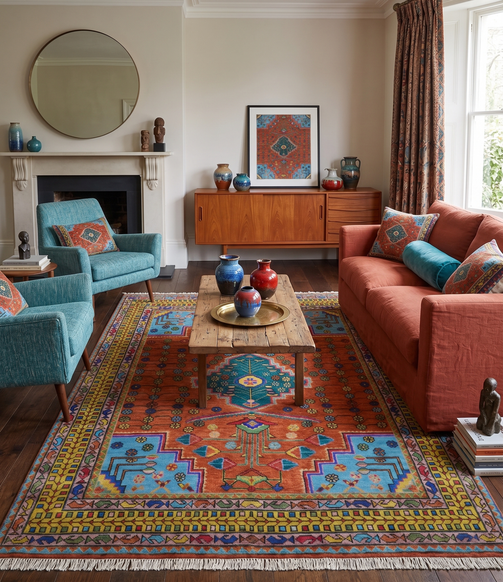 Hand Knotted Rust and Blue Traditional Floral Multi Size Wool Area Rug - The Rug Decor