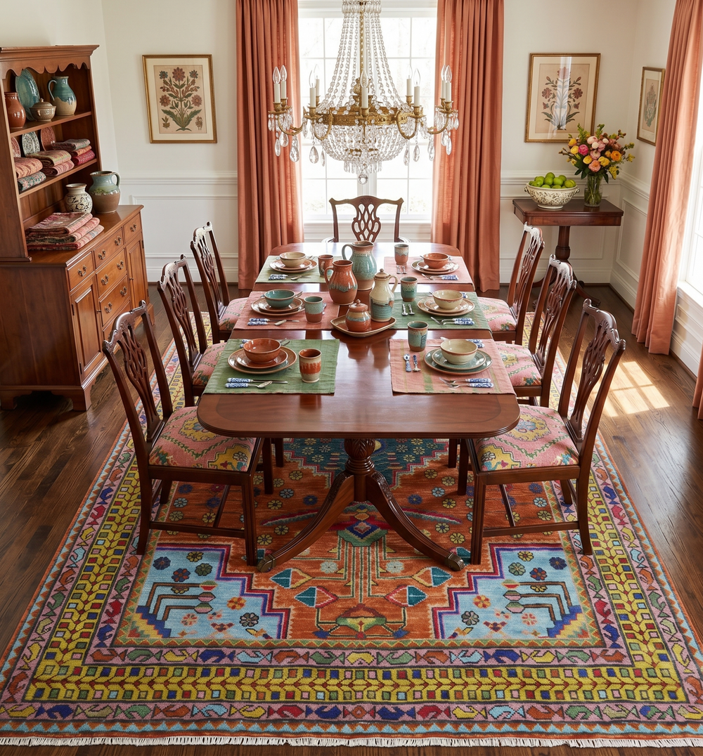 Hand Knotted Rust and Blue Traditional Floral Multi Size Wool Area Rug - The Rug Decor