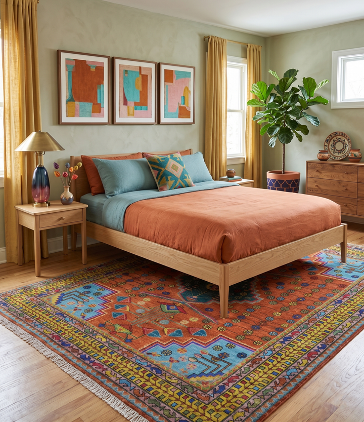 Hand Knotted Rust and Blue Traditional Floral Multi Size Wool Area Rug - The Rug Decor