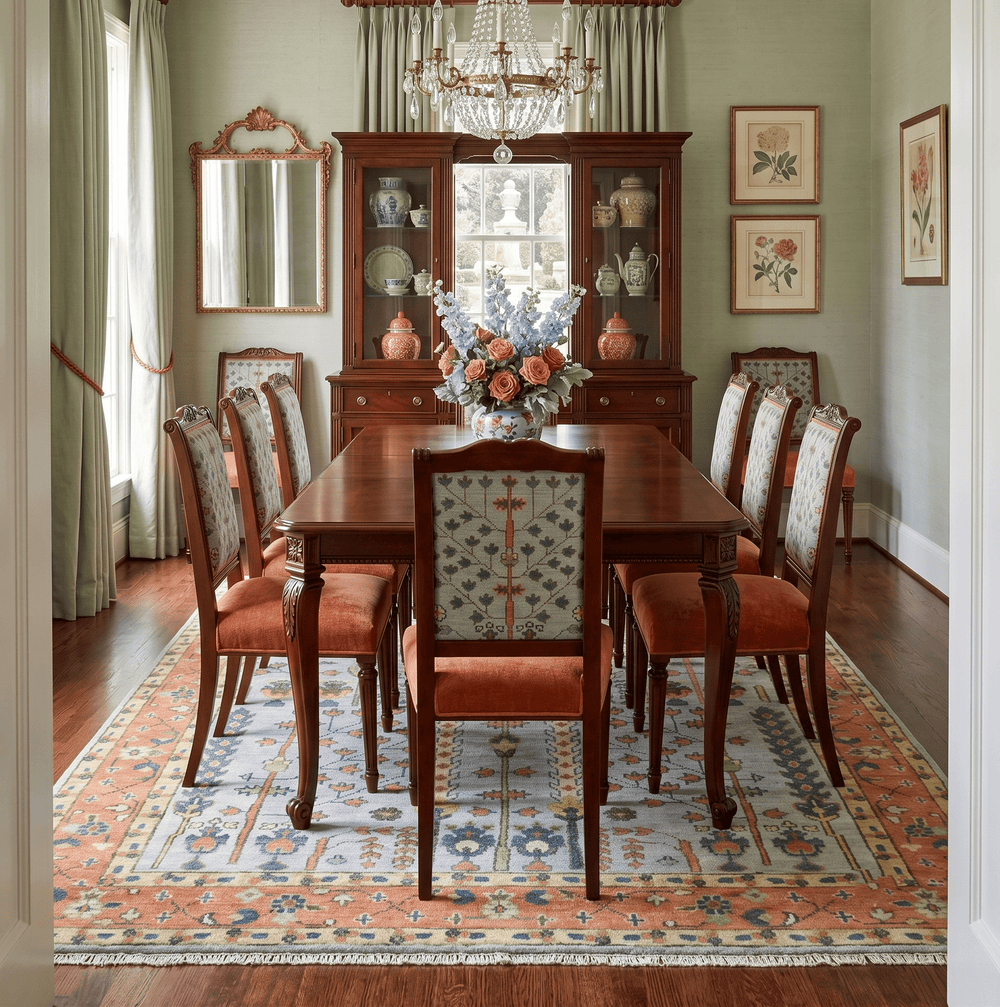 Hand Knotted Rust and Blue Traditional Turkish Tree of Life Multi Size Wool Rug - The Rug Decor