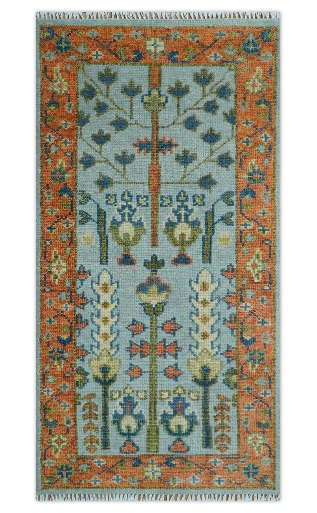Hand Knotted Rust and Blue Traditional Turkish Vintage Multi