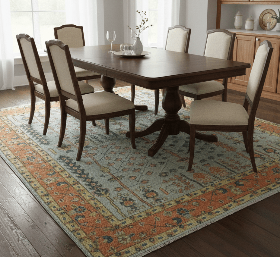 Hand Knotted Rust and Blue Traditional Turkish Vintage Multi Size Wool Rug - The Rug Decor