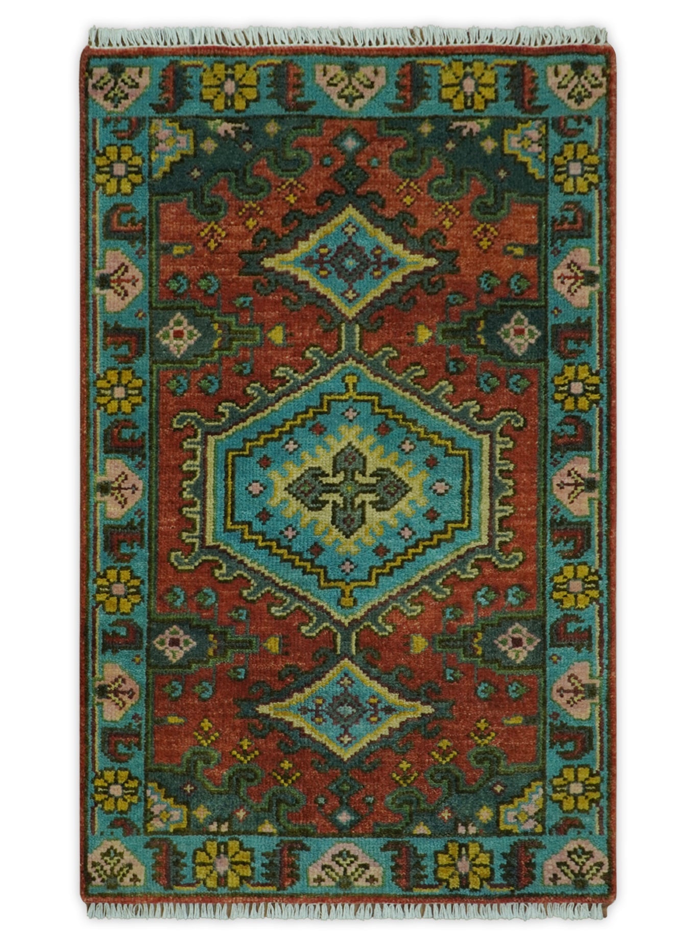 ラグ・カーペット 50s Traditional Hand-Knotted rug Hand Knotted Rust, Blue and Olive Traditional Antique Wool Rug