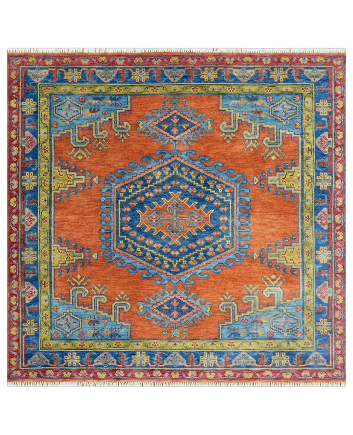 Hand Knotted Rust, Blue and Olive Traditional Multi Size Antique Wool Area Rug - The Rug Decor