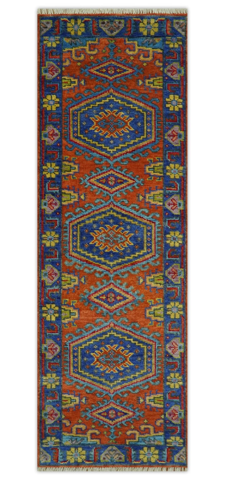 Hand Knotted Rust, Blue and Olive Traditional Multi Size Antique Wool Area Rug - The Rug Decor
