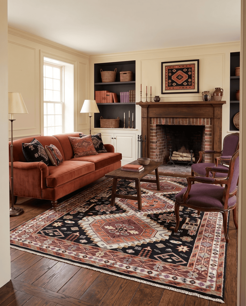 Hand Knotted Rust, Ivory and Black Traditional Heriz Wool Area Rug - The Rug Decor