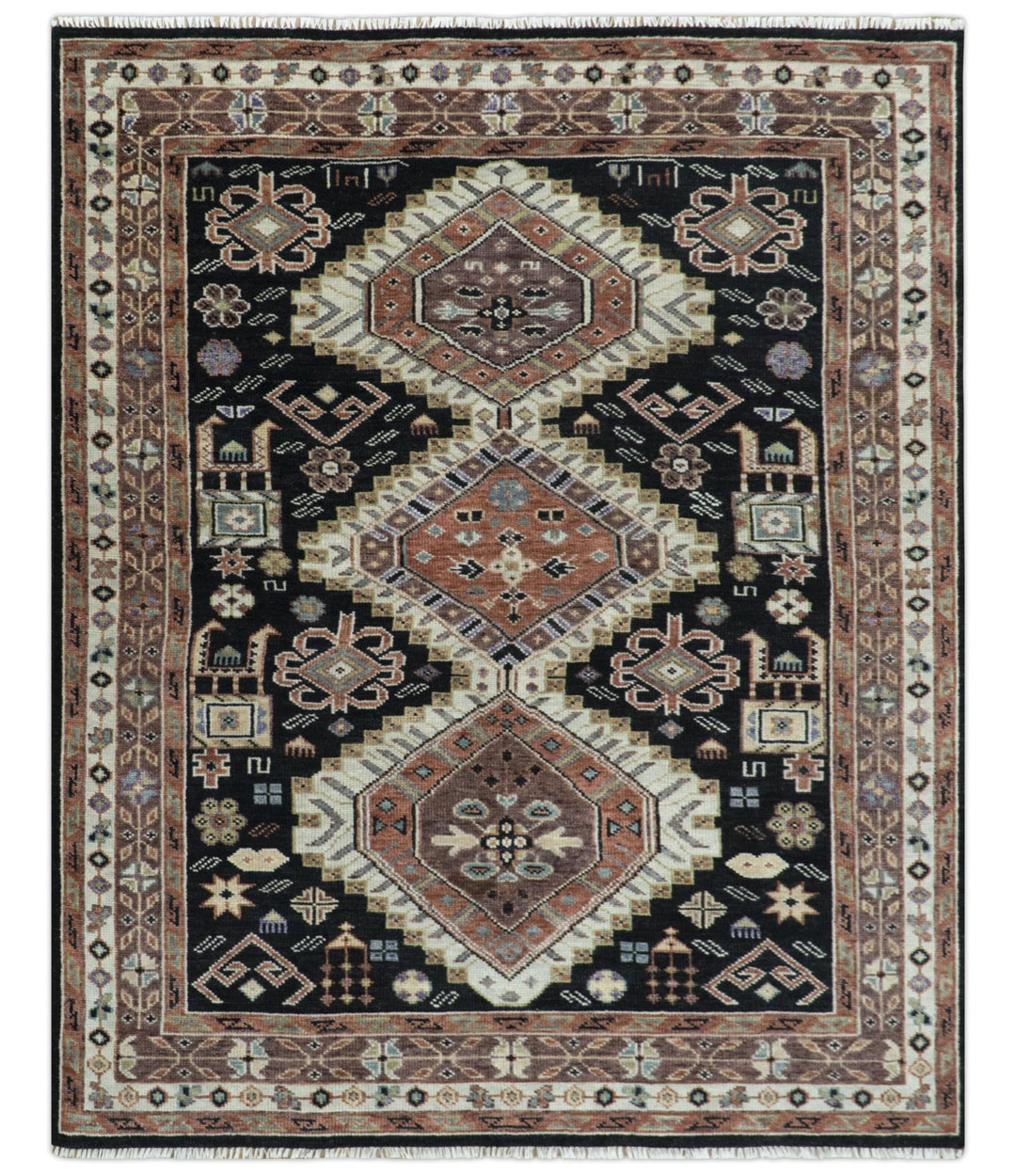 Hand Knotted Rust, Ivory and Black Traditional Heriz Wool Area Rug - The Rug Decor