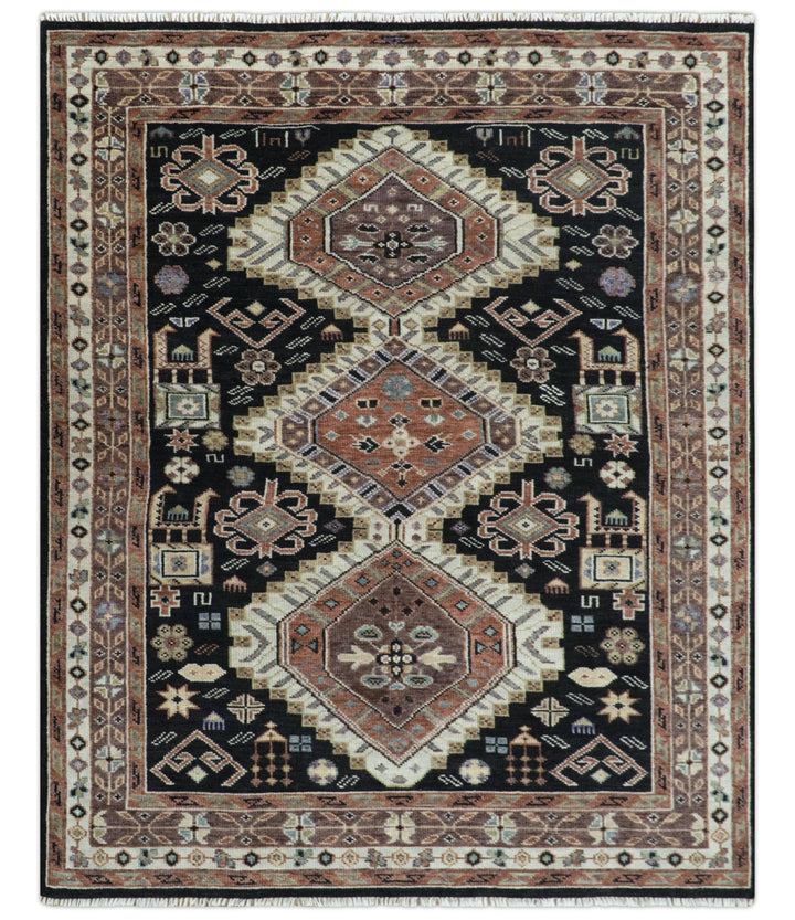 Hand Knotted Rust, Ivory and Black Traditional Heriz Wool Area Rug - The Rug Decor