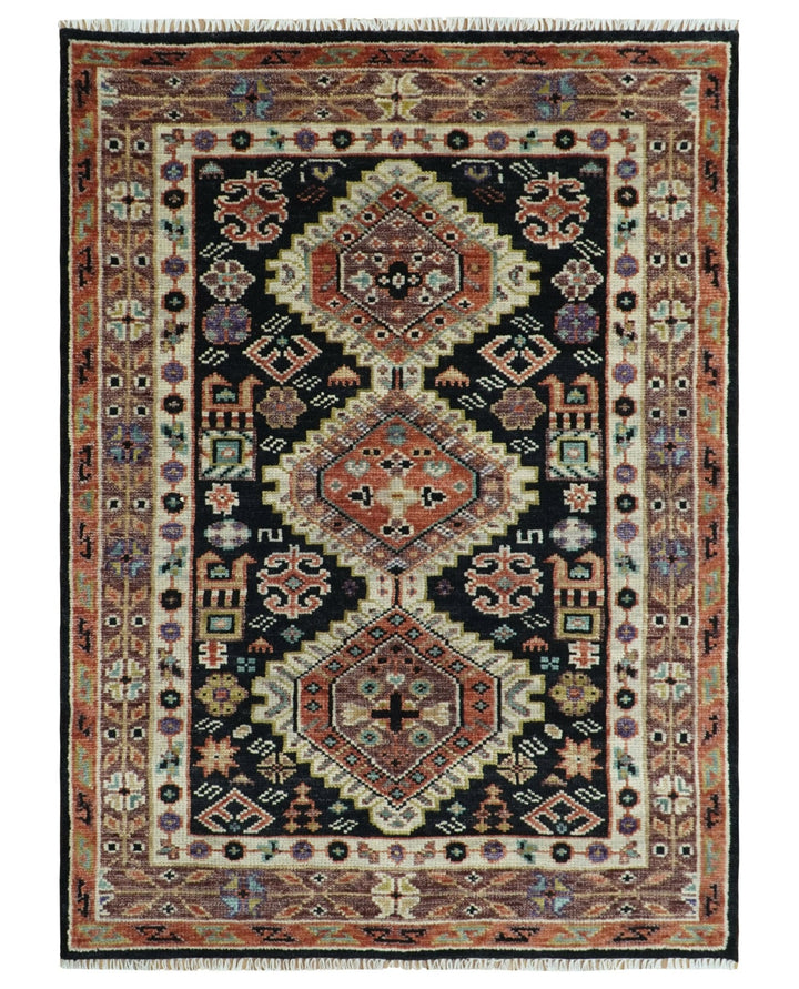 Hand Knotted Rust, Ivory and Black Traditional Heriz Wool Area Rug - The Rug Decor