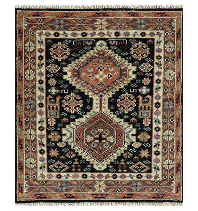 Hand Knotted Rust, Ivory and Black Traditional Heriz Wool Area Rug - The Rug Decor