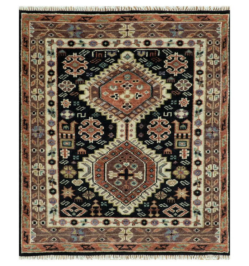 Hand Knotted Rust, Ivory and Black Traditional Heriz Wool Area Rug - The Rug Decor